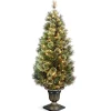 Slim-National Tree Company Pre-Lit Artificial Entrance Christmas Tree, Wispy Willow Grande, Green, White Lights, Includes Metal Base, 5 Feet