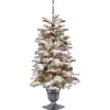 Slim-National Tree Company Pre-Lit Artificial Entrance Christmas Tree, Snowy Camden, Green, White Lights, Includes Metal Base, 4 Feet