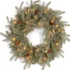21" To 24" Wreath-National Tree Company Pre-Lit Artificial 'Feel Real' Christmas Wreath, Green, Frosted Arctic Spruce, White Lights, Decorated With Pine Cones, Christmas Collection, 24 Inches