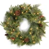 25" To 36" Wreath-National Tree Company Pre-Lit Artificial 'Feel Real' Christmas Wreath, Green, Colonial Fir, White Lights, Decorated With Berry Clusters, Pine Cones, Christmas Collection, 30 Inches