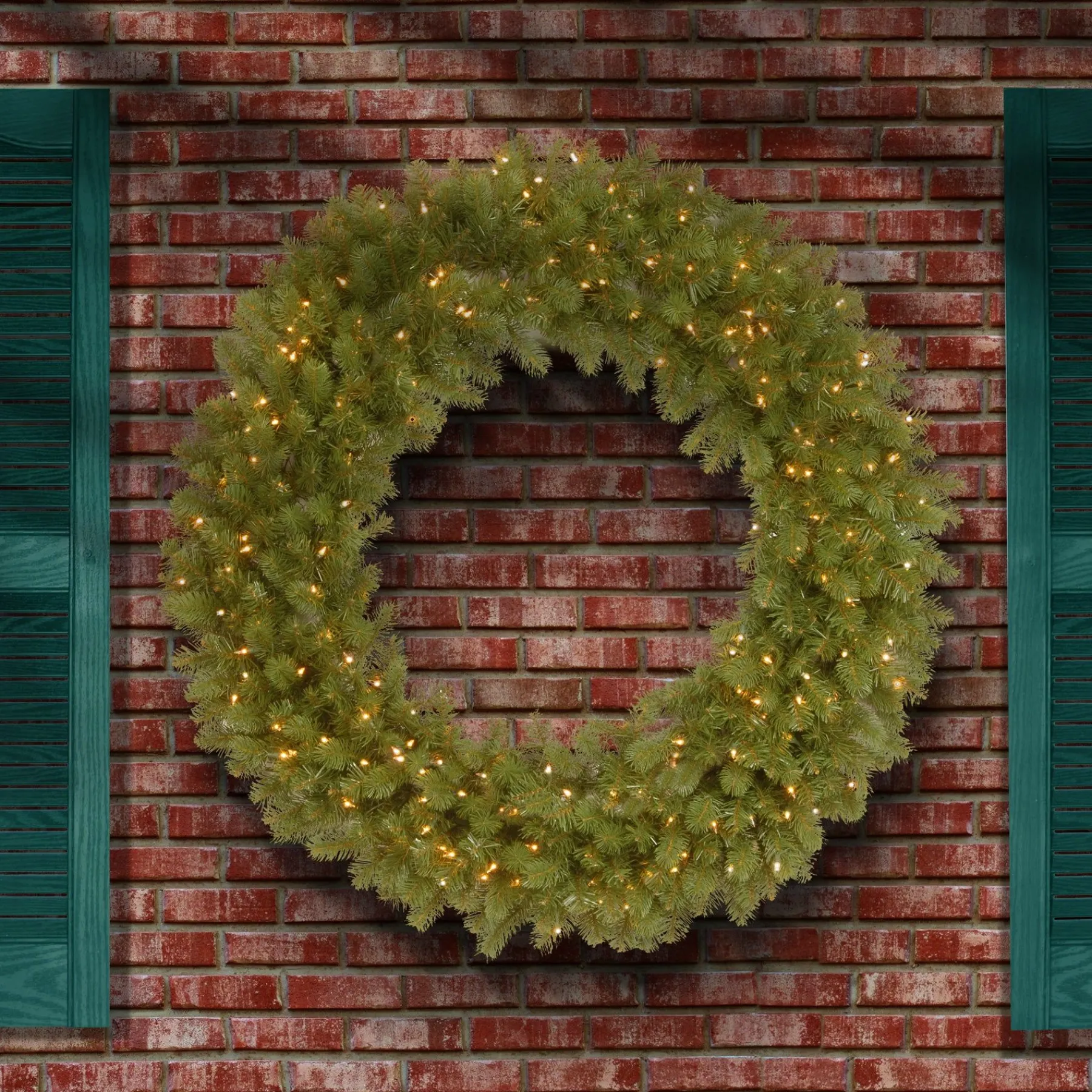 Over 37" Wreath-National Tree Company Pre-Lit Artificial 'Feel Real' Christmas Wreath, Green, Downswept Douglas Fir, White Lights, Christmas Collection, 48 Inches