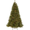 Full-National Tree Company Pre-Lit Artificial Full Christmas Tree, Green, North Valley Spruce, White Lights, Includes Stand, 7.5 Feet