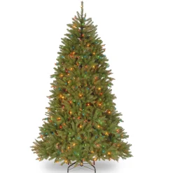 7Ft - 9Ft-National Tree Company Pre-Lit Artificial Full Christmas Tree, Green, Dunhill Fir, Multicolor Lights, Includes Stand, 7.5 Feet