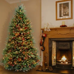 7Ft - 9Ft-National Tree Company Pre-Lit Artificial Full Christmas Tree, Green, Dunhill Fir, Multicolor Lights, Includes Stand, 7.5 Feet