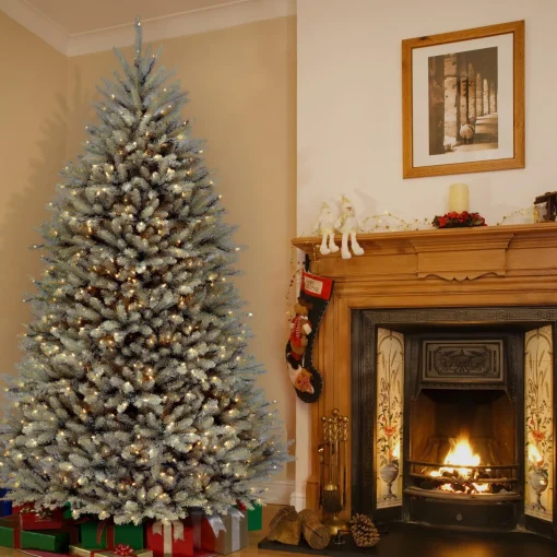 7Ft - 9Ft-National Tree Company Pre-Lit Artificial Full Christmas Tree, Blue, Dunhill Fir, White Lights, Includes Stand, 7.5 Feet