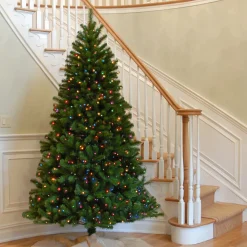 National Tree Company Full^Pre-Lit Artificial Full Christmas Tree, Green, North Valley Spruce, Multicolor Lights, Includes Stand, 9 Feet