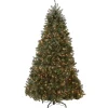 Full-National Tree Company Pre-Lit Artificial Full Christmas Tree, Blue, Dunhill Fir, White Lights, Includes Stand, 7.5 Feet