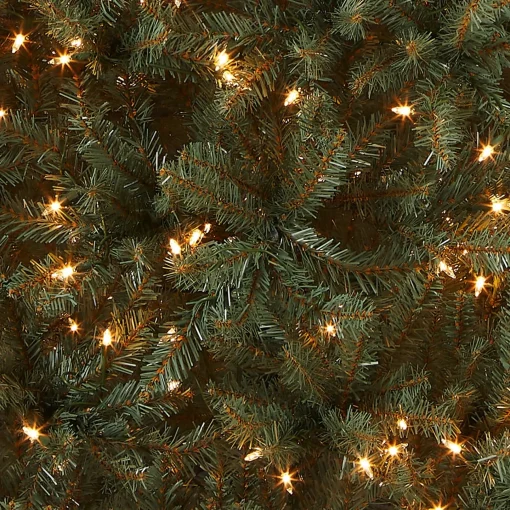 Full-National Tree Company Pre-Lit Artificial Full Christmas Tree, Blue, Dunhill Fir, White Lights, Includes Stand, 7.5 Feet