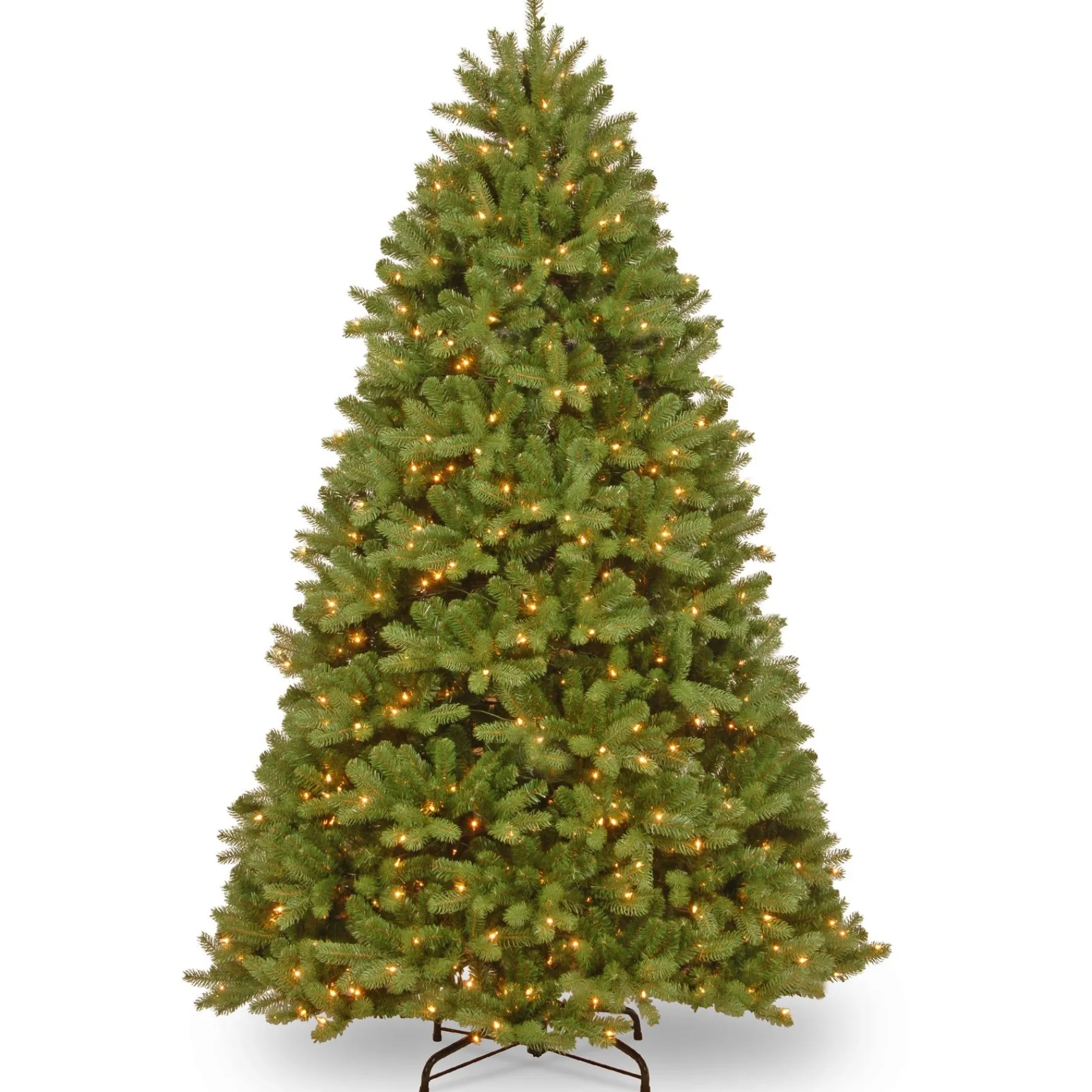 Full-National Tree Company Pre-Lit Artificial Full Christmas Tree, Green, Newberry Spruce, Clear Lights, Includes Stand, 7.5 Feet