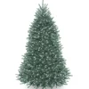 Full-National Tree Company Pre-Lit Artificial Full Christmas Tree, Blue, Dunhill Fir, White Lights, Includes Stand, 6.5 Feet