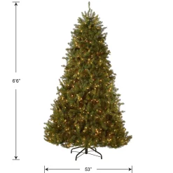 Full-National Tree Company Pre-Lit Artificial Full Christmas Tree, Green, Dunhill Fir, White Lights, Includes Stand, 6.5 Feet