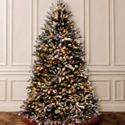 7Ft - 9Ft-National Tree Company Pre-Lit Artificial Full Christmas Tree, Green, Dunhill Fir, White Lights, Decorated With Pine Cones, Berry Clusters, Frosted Branches, Includes Stand, 7.5 Feet