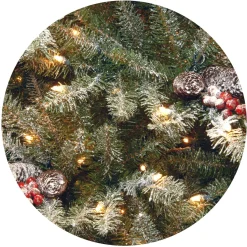 7Ft - 9Ft-National Tree Company Pre-Lit Artificial Full Christmas Tree, Green, Dunhill Fir, White Lights, Decorated With Pine Cones, Berry Clusters, Frosted Branches, Includes Stand, 7.5 Feet