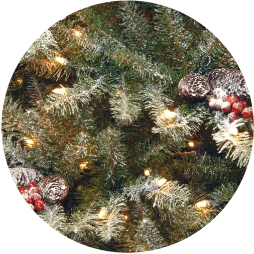 7Ft - 9Ft-National Tree Company Pre-Lit Artificial Full Christmas Tree, Green, Dunhill Fir, White Lights, Decorated With Pine Cones, Berry Clusters, Frosted Branches, Includes Stand, 7.5 Feet