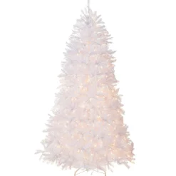 7Ft - 9Ft-National Tree Company Pre-Lit Artificial Full Christmas Tree, White, Dunhill Fir, White Lights, Includes Stand, 7.5 Feet