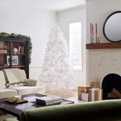 7Ft - 9Ft-National Tree Company Pre-Lit Artificial Full Christmas Tree, White, Dunhill Fir, White Lights, Includes Stand, 7.5 Feet