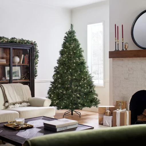 7Ft - 9Ft-National Tree Company Pre-Lit Artificial Full Christmas Tree, Green, Winchester Pine, White Lights, Includes Stand, 7.5 Feet