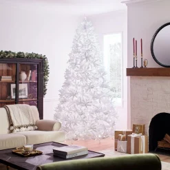 7Ft - 9Ft-National Tree Company Pre-Lit Artificial Full Christmas Tree, White, Dunhill Fir, White Lights, Includes Stand, 9 Feet