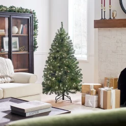Full-National Tree Company Pre-Lit Artificial Full Christmas Tree, Green, North Valley Spruce, White Lights, Includes Stand, 5 Feet