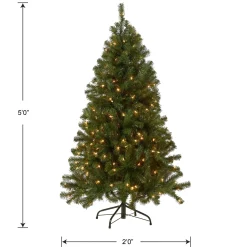 Full-National Tree Company Pre-Lit Artificial Full Christmas Tree, Green, North Valley Spruce, White Lights, Includes Stand, 5 Feet