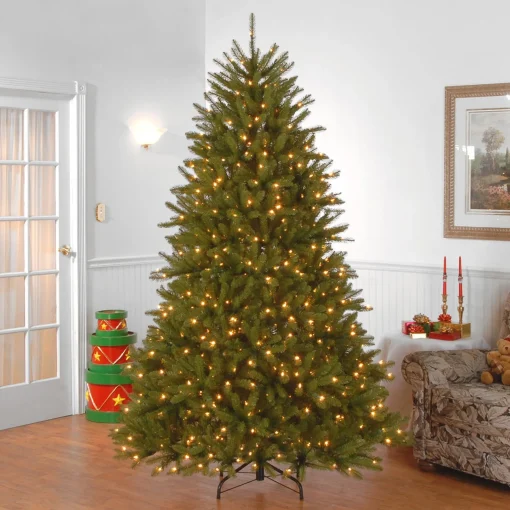 7Ft - 9Ft-National Tree Company Pre-Lit Artificial Full Christmas Tree, Green, Dunhill Fir, Dual Color Led Lights, Includes Stand, 9 Feet