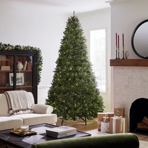 7Ft - 9Ft-National Tree Company Pre-Lit Artificial Full Christmas Tree, Green, Dunhill Fir, Dual Color Led Lights, Includes Stand, 9 Feet