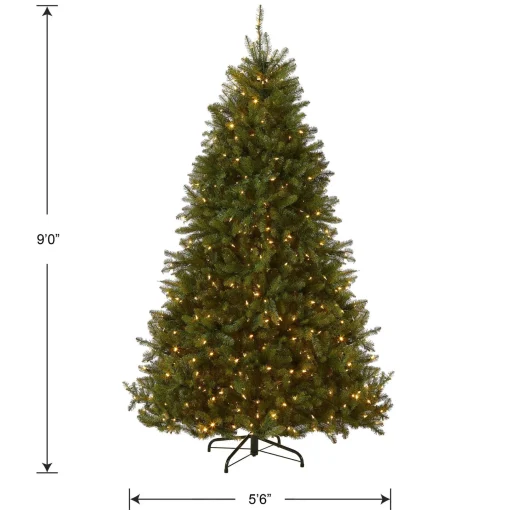 7Ft - 9Ft-National Tree Company Pre-Lit Artificial Full Christmas Tree, Green, Dunhill Fir, Dual Color Led Lights, Includes Stand, 9 Feet