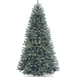 7Ft - 9Ft-National Tree Company Pre-Lit Artificial Full Christmas Tree, Blue, North Valley Spruce, White Lights, Includes Stand, 9 Feet