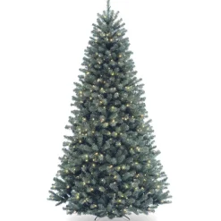 7Ft - 9Ft-National Tree Company Pre-Lit Artificial Full Christmas Tree, Blue, North Valley Spruce, White Lights, Includes Stand, 7.5 Feet