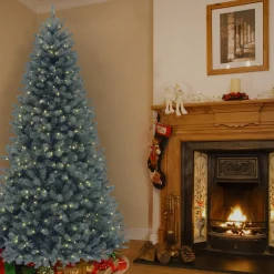 7Ft - 9Ft-National Tree Company Pre-Lit Artificial Full Christmas Tree, Blue, North Valley Spruce, White Lights, Includes Stand, 7.5 Feet