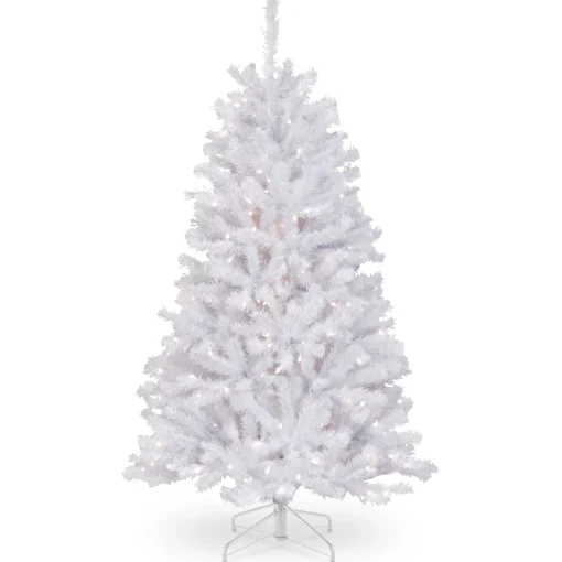 National Tree Company Full^Pre-Lit Artificial Full Christmas Tree, White, North Valley Spruce, White Lights, Includes Stand, 4.5 Feet