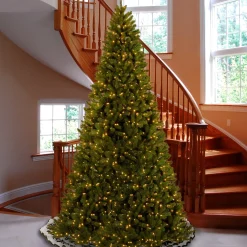 Clear-National Tree Company Pre-Lit Artificial Giant Christmas Tree, Green, North Valley Spruce, White Lights, Includes Stand, 16 Feet