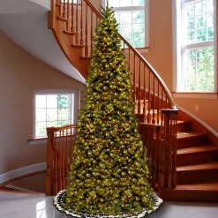 Clear-National Tree Company Pre-Lit Artificial Giant Slim Christmas Tree, Green, Tiffany Fir, White Lights, Includes Stand, 10 Feet
