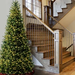 National Tree Company Slim^Pre-Lit Artificial Giant Slim Christmas Tree, Green, White Lights, Includes Stand, 12 Feet