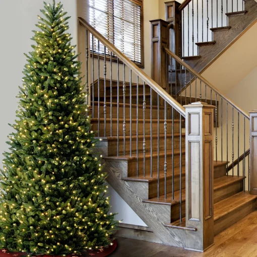 National Tree Company Slim^Pre-Lit Artificial Giant Slim Christmas Tree, Green, White Lights, Includes Stand, 12 Feet