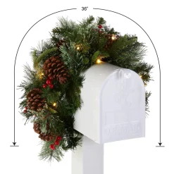 Christmas Greenery-National Tree Company Pre-Lit Artificial Mailbox Swag Decoration, Green, Colonial Fir, Led Lights, Decorated With Pine Cones, Berry Clusters, Christmas Collection, 3 Feet