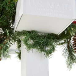 Christmas Greenery-National Tree Company Pre-Lit Artificial Mailbox Swag Decoration, Green, Colonial Fir, Led Lights, Decorated With Pine Cones, Berry Clusters, Christmas Collection, 3 Feet