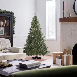 Full-National Tree Company Pre-Lit Artificial Medium Christmas Tree, Green, Kincaid Spruce, White Lights, Includes Stand, 6 Feet