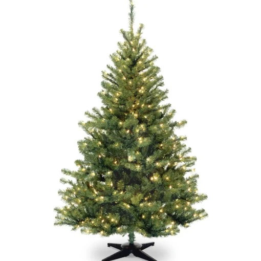 Full-National Tree Company Pre-Lit Artificial Medium Christmas Tree, Green, Kincaid Spruce, White Lights, Includes Stand, 6 Feet