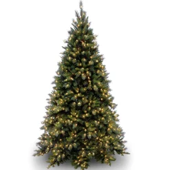 7Ft - 9Ft-National Tree Company Pre-Lit Artificial Medium Christmas Tree, Green, Tiffany Fir, White Lights, Includes Stand, 9 Feet
