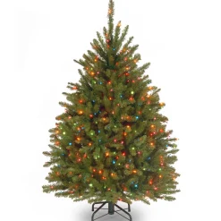 Multicolor-National Tree Company Pre-Lit Artificial Mini Christmas Tree, Green, Dunhill Fir, Multicolor Lights, Includes Stand, 4 Feet