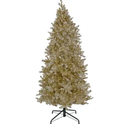 Clear-National Tree Company Pre-Lit Artificial Platinum Metallic Christmas Tree, With Warm White Rice Led Lights, Plug In, 10 Ft
