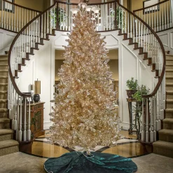 Clear-National Tree Company Pre-Lit Artificial Platinum Metallic Christmas Tree, With Warm White Rice Led Lights, Plug In, 10 Ft