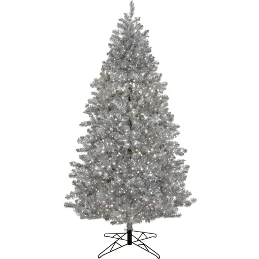 7Ft - 9Ft-National Tree Company Pre-Lit Artificial Silver Christmas Tree, With Cool White Led Lights, Plug In, 7.5 Ft
