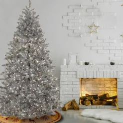 7Ft - 9Ft-National Tree Company Pre-Lit Artificial Silver Christmas Tree, With Cool White Led Lights, Plug In, 7.5 Ft