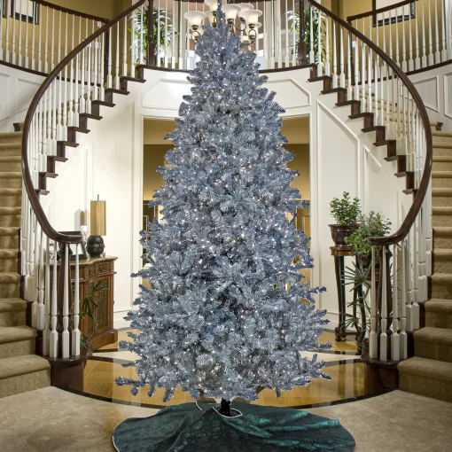 Clear-National Tree Company Pre-Lit Artificial Silver Christmas Tree, With Cool White Led Lights, Plug In, 10 Ft