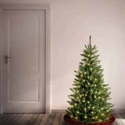 National Tree Company Slim^Pre-Lit Artificial Slim Christmas Tree, Green, Natural Fraser Fir, White Lights, Includes Stand, 4.5 Feet