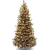 Slim-National Tree Company Pre-Lit Artificial Slim Christmas Tree, Green, Glittery Bristle Pine, White Lights, Flocked With Pine Cones, Frosted Branches, Includes Stand, 7.5 Feet