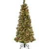 5Ft - 6Ft-National Tree Company Pre-Lit Artificial Slim Christmas Tree, Glittering Pine, Green, White Lights, Decorated With Pine Cones, Includes Stand, 5 Feet