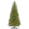 Slim-National Tree Company Pre-Lit Artificial Slim Christmas Tree, Green, Dunhill Fir, Multicolor Lights, Includes Stand, 6.5 Feet